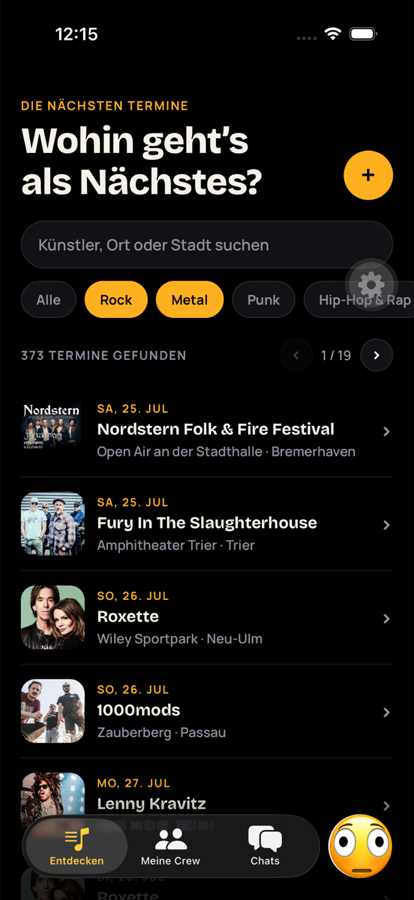 Die Terminliste in der CrowdCrew-App